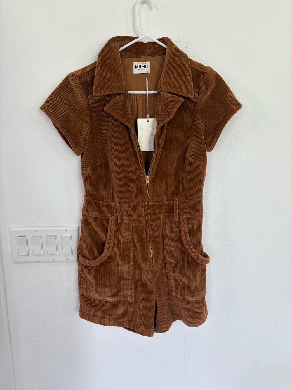 Show Me Your MuMu Brown Corduroy Short-Sleeve Romper